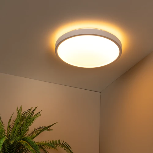 Lucide DASHER - Plafonnière Badkamer - Ø 41 cm - LED - 1x24W 2700K - IP44 - Bewegingssensor - Wit - sfeer 1